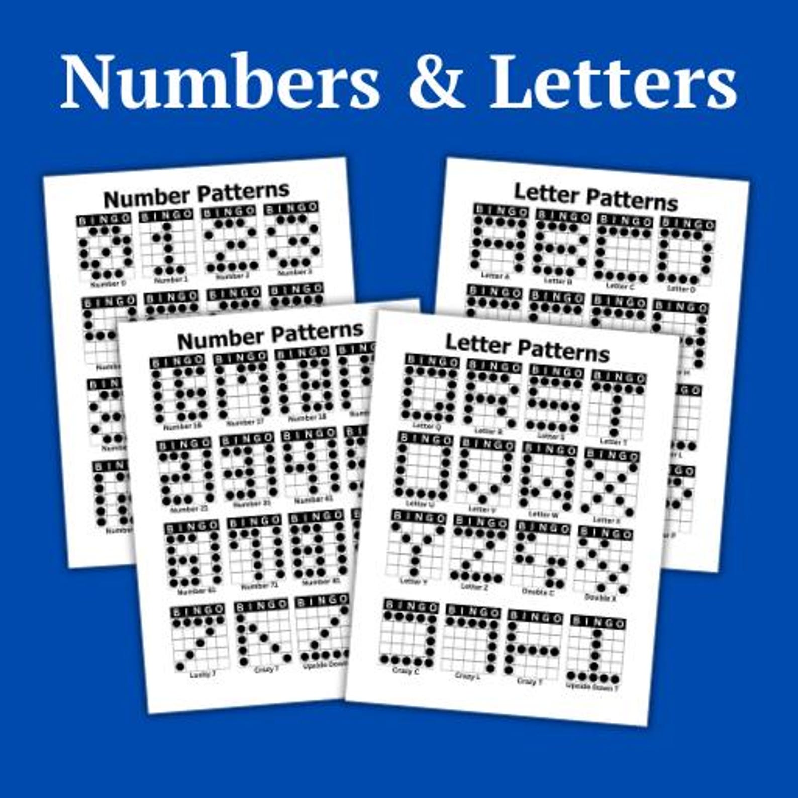 272 Lettering 272 Bingo Game Patterns: Letters, Numbers, Shapes, 16 per Page (digital ...