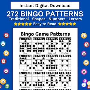 272 BINGO Patterns, 16 Game Patterns Per Page | Regular, Traditional, Shapes, Numbers, Letters, Bingo Winning Patterns | Download and Print