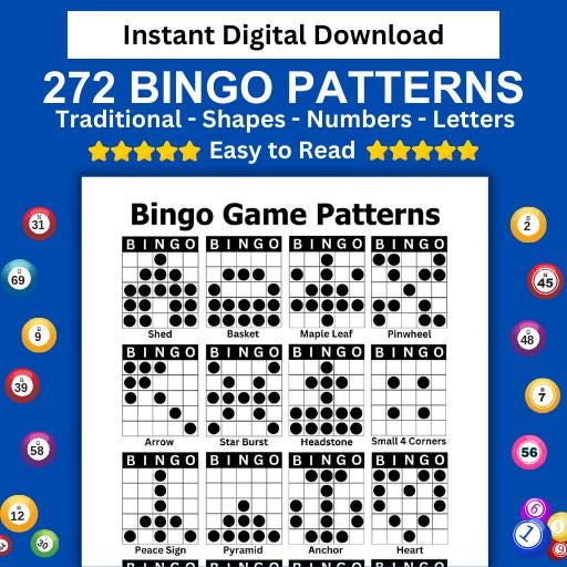 272 Bingo Game Patterns: Letters, Numbers, Shapes, 16 per Page (digital ...
