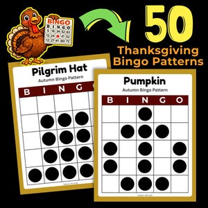 50 Thanksgiving Autumn Bingo Patterns | 1 Pattern Per Page | Senior, Kid, Club Friendly (Digital Download)