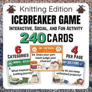 Knitting Icebreaker Cards, 240 Conversation Starters for Knitting Retreats & Yarn Groups, Digital Download