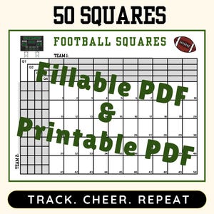 50 Fillable & Printable Football Squares | 50 Squares | Super Bowl | Football Fundraiser | Football Betting | Football Pool | Football Grid