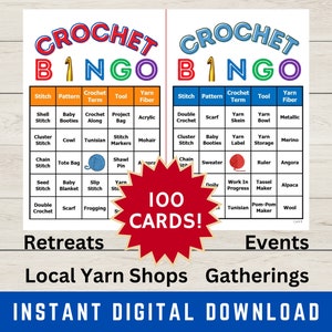 Crochet Bingo, 100 Bingo Cards, Perfect for Crochet Retreats, Local Yarn Shops, Guilds, Crochet Meetings, Events, Gatherings and Crochet Fun