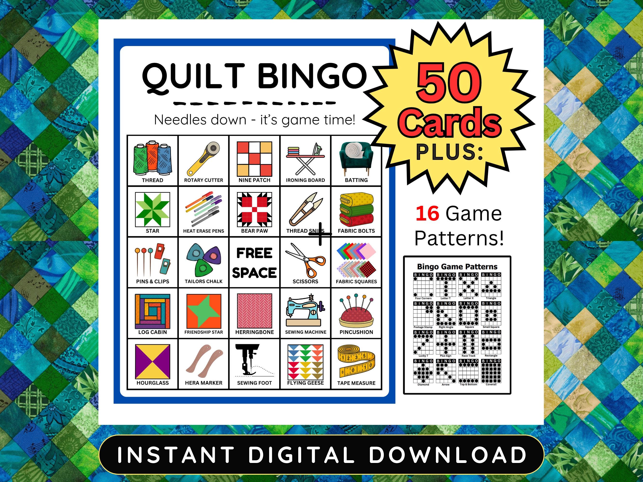 Quilt Bingo Game Printable | 50 Cards for Quilt Retreat Games, Quilting ...