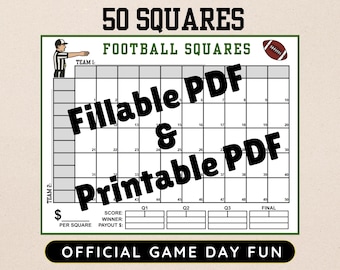 50 Square Football Pool Printable & Fillable PDF | Numbered and Blank Boards | Fundraiser Game