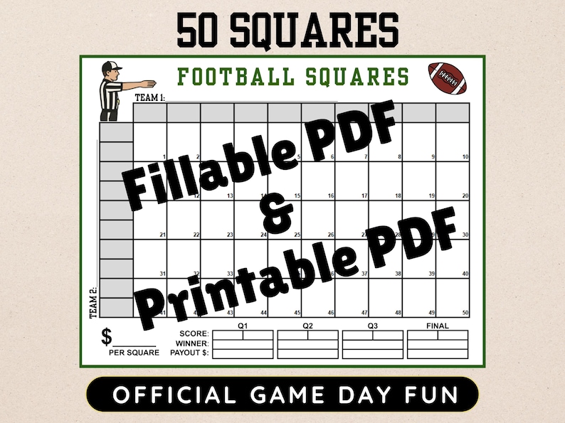 50 Football Squares Fundraiser Template, Football Pool Tracking ...