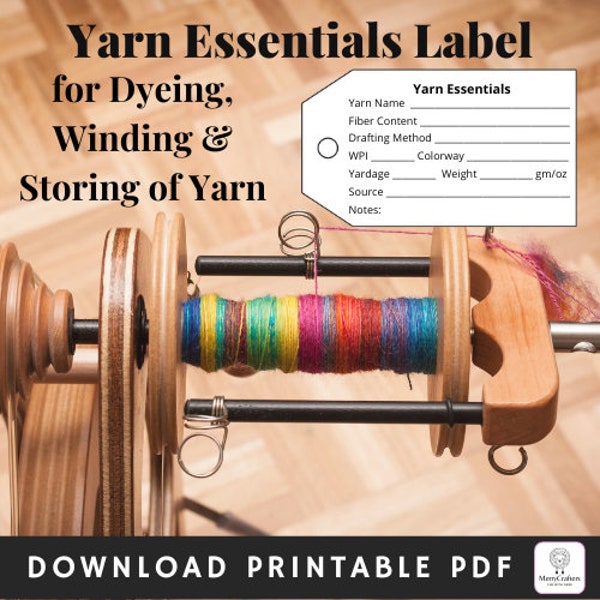 PRINTABLE Yarn Essential Labels - Handspun, Spinning, Hand Dye, Yarn Stash, Yarn Content - Record Notes - Downloadable Tags / Labels