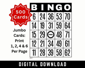 500 Jumbo Printable Bingo Cards: Standard 75 Call Bingo (Digital Download)