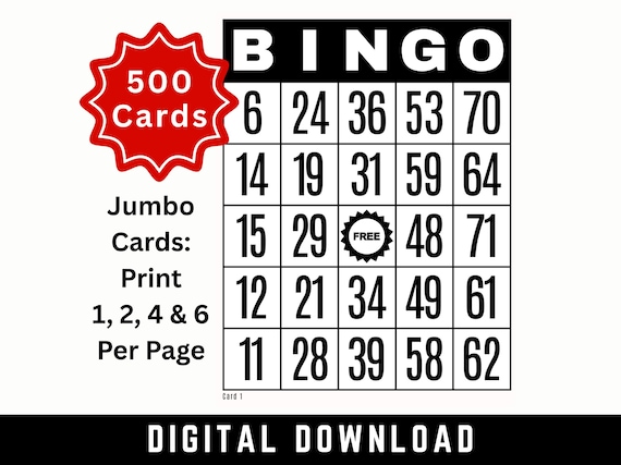500 Tarjetas De Bingo Sistema 24 De 75, Tamaño 10.5x11 Cm, Papel De 90 G/m², Evaluación Con Smartphone