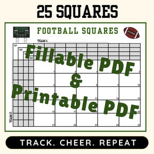25 Fillable & Printable Football Squares | 25 Squares | Super Bowl | Football Fundraiser | Football Betting | Football Pool | Football Grid