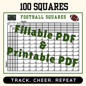 100 Fillable & Printable Football Squares | Super Bowl | Football Fundraiser | Football Betting | Football Pool | Football Square Grid
