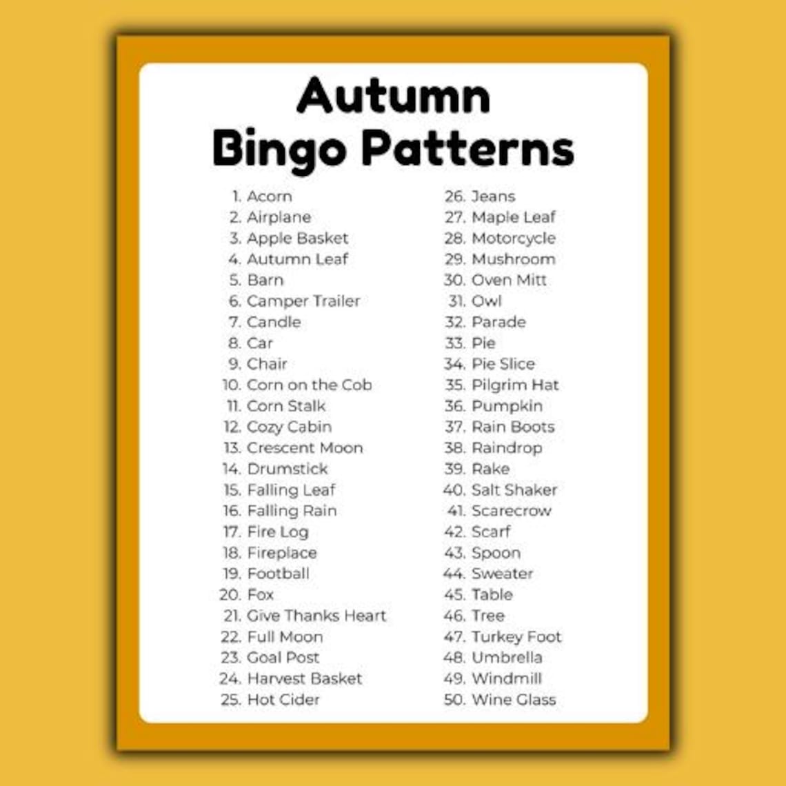 Fall Bingo Pattern Shap 50 Thanksgiving Bingo Game Patterns: 25 Autumn Patterns per Page ...