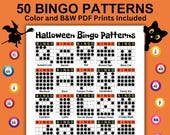 50 Halloween Bingo Game Patterns: 25 Patterns Per Page for Parties (Digital Download)