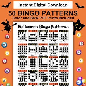 50 Halloween Bingo Game Patterns: 25 Patterns Per Page for Parties (Digital Download)