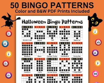 50 Halloween Bingo Game Patterns: 25 Patterns Per Page for Parties (Digital Download)