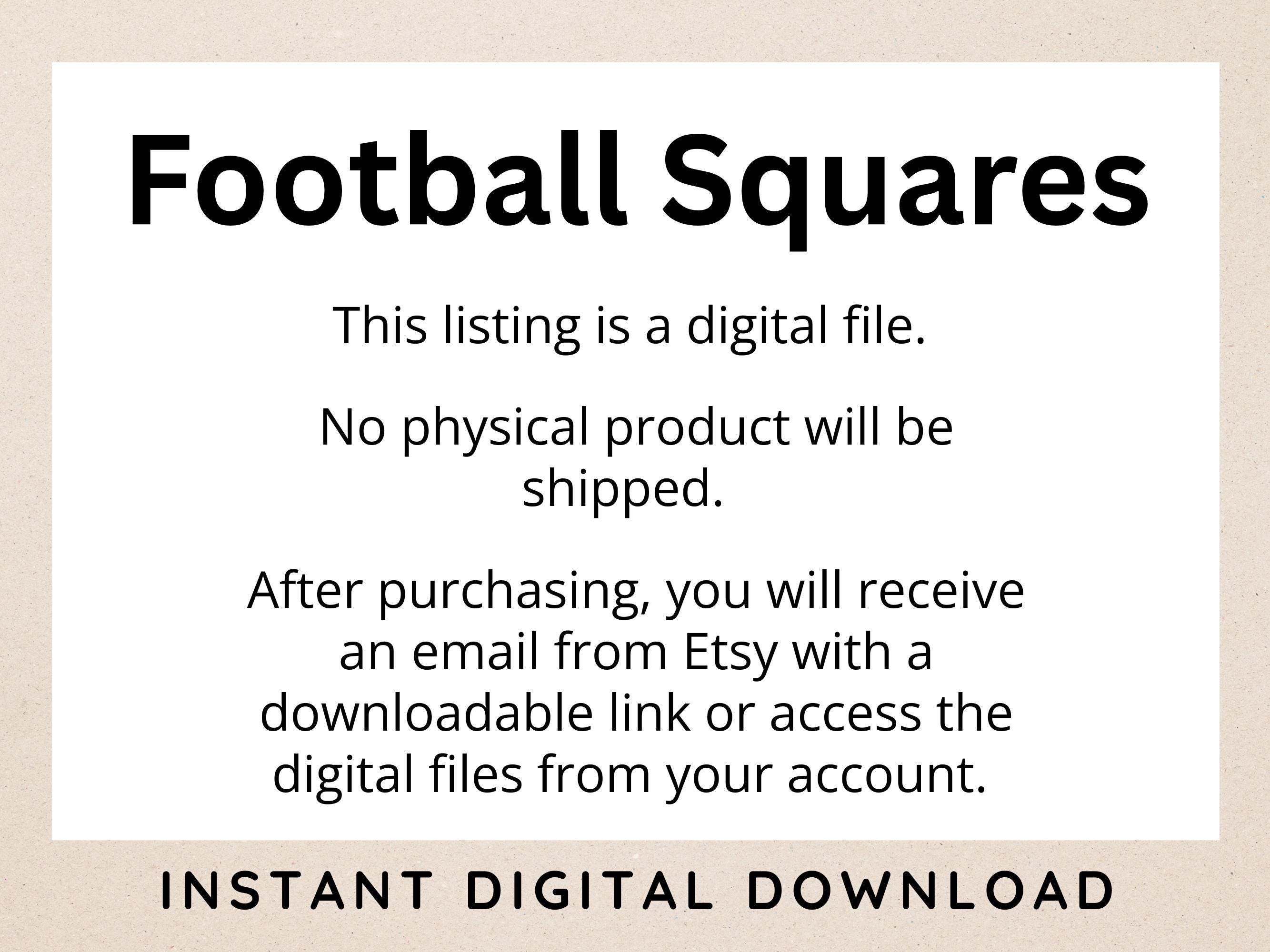 25 Square Football Pool Printable & Fillable PDF | Numbered and Blank ...