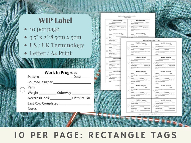 Wip Labels Example WIP Knitting & Crochet Project Labels Printable, Yarn and Pattern ...