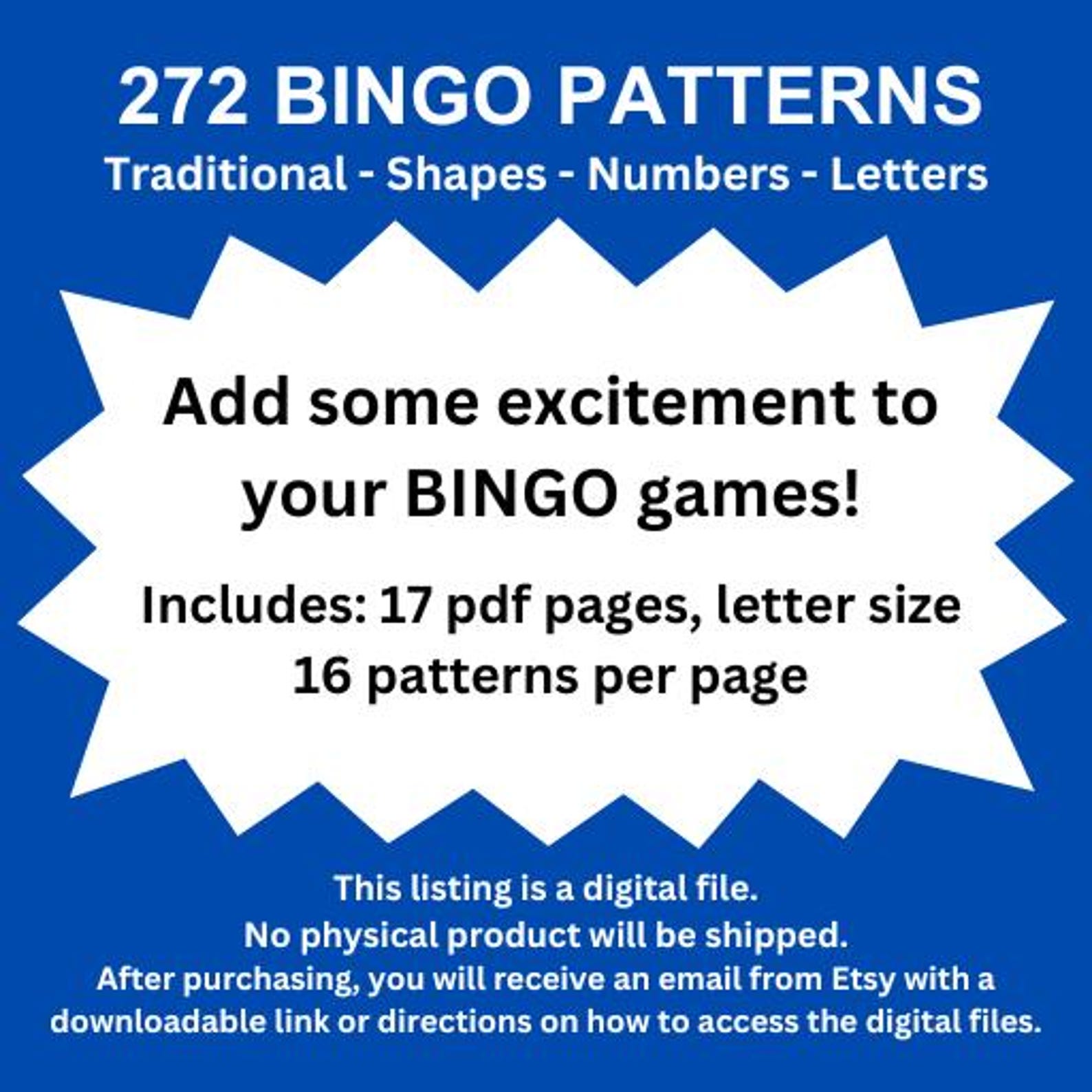 272 Lettering 272 Bingo Game Patterns: Letters, Numbers, Shapes, 16 per Page (digital ...