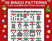 50 Christmas Bingo Game Patterns: 25 Holiday Patterns Per Page  (Digital Download)
