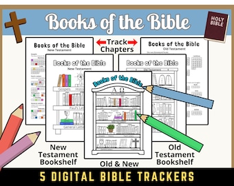 Bible Reading Tracker, Bookshelf Coloring Page (Digital Download)