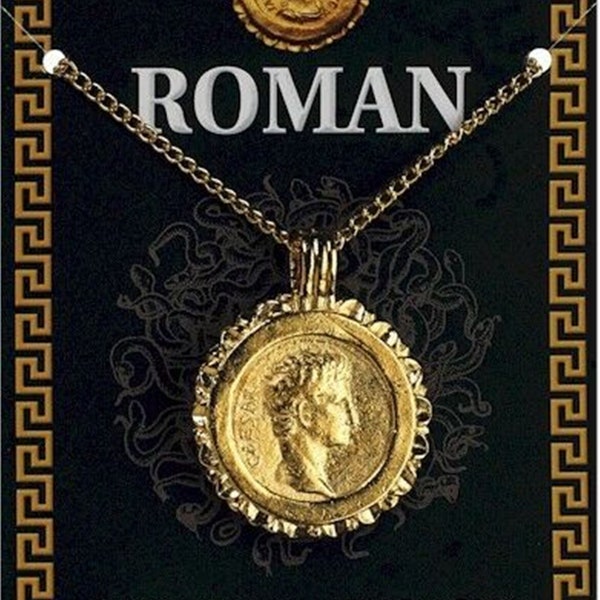 Roman Caesar Gold Plated Gold Coin Pendant On A Chain Historical Jewellery