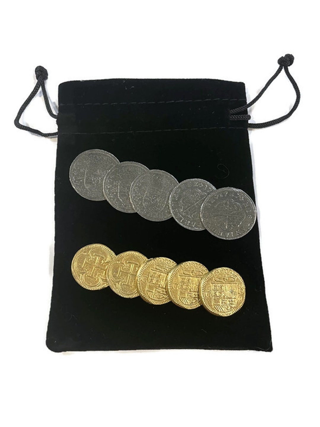 Bag Of Pieces Of Eight Gold Doubloons Spanish Armada Coins 10 Pieces In bag-of-pieces-of-eight-gold-doubloons-spanish-armada-coins-10-pieces-in