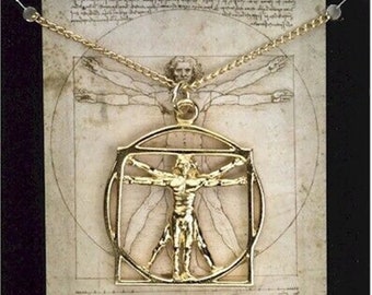 Da Vinci Vitruvian Man Gold Plated Pendant On A Chain