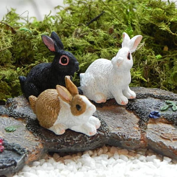 Set Of 3 Super Cute Miniature Bunny Rabbits For Your Fairy Garden