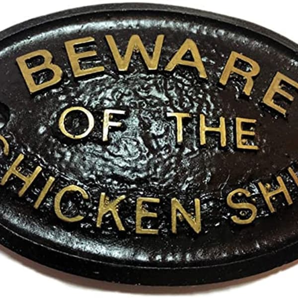 Méfiez-vous du poulet merde maison/jardin/coup d'État plaque murale noire avec lettrage en relief doré