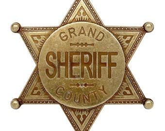 Gold Grand County American Style Badge - US Law Enforcement Full Size Replica With Safety Clasp At Back