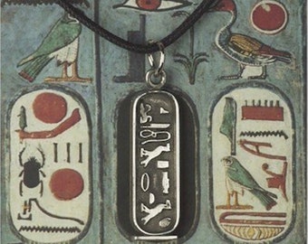 Pewter Egyptian Cleopatra Cartouche Pendant On A Waxed Cord