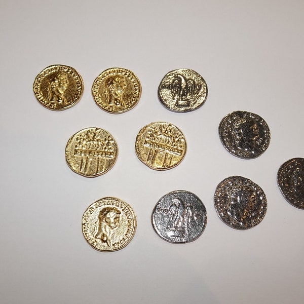 Set Of 10 Reproduction Roman Coins Gold Aureus Of Claudius Silver Denarius Titus