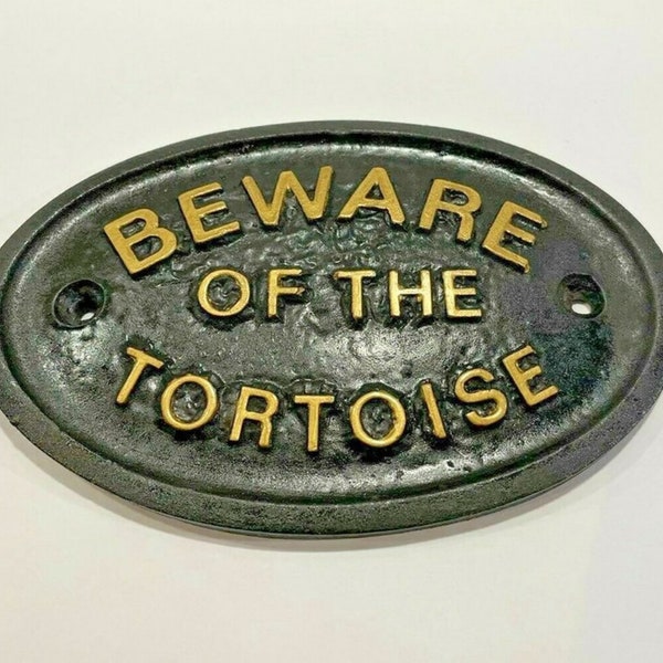 Beware of the Tortoise Sign Wall Plaque Black With GOLD Raised lettering