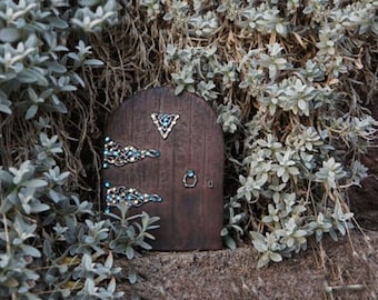 BLING 6" MAGICAL Fairy Doorway - Aqua & Pearlescent Rhinestones on Resin Door