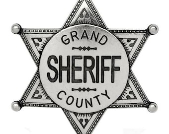 Replica Silver Grand County American Style Badge - US Law Enforcement Full Size Replica With Safety Clasp At Back