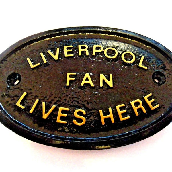 Plaque murale fan de Liverpool vit ici avec lettres dorées en relief, placez-la sur le portail de votre porte d'entrée ou à l'intérieur