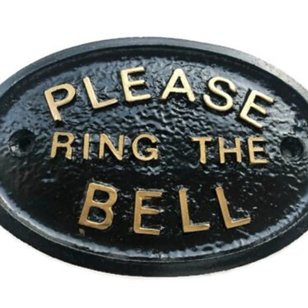 Please Ring The Bell Door Plaque With Gold Raised Lettering 5" x 3.5"