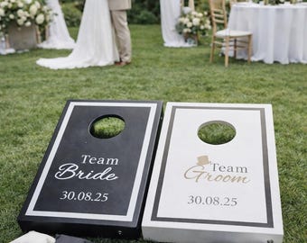 Personalised Wedding Cornhole Boards – Team Bride Groom Lawn Game – Custom Garden Game