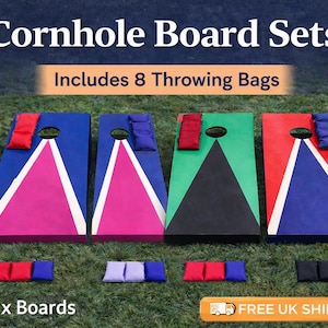Handmade Cornhole Board Set – Premium Outdoor Bean Bag Toss Game with 8 Bags & Free UK Delivery