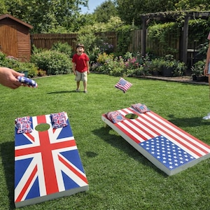 Handmade USA vs GB Cornhole Game Set: Adult Size Garden Bean Bag Toss
