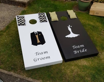 Wedding garden game - bean bag toss - cornhole - team bride vs team groom - personalised