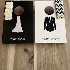 Mini Bride and Groom cornhole game - lawn game - bean bag toss - wedding