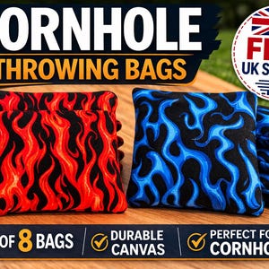 Cornhole Throwing Bags Set of 8 | Red Flame Blue Durable Canvas Bags
