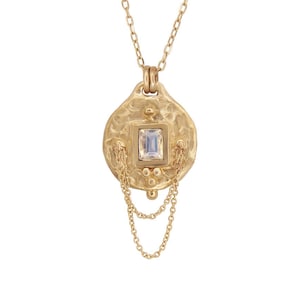 Gaia Medallion Necklace 14k Yellow Gold and Moonstone