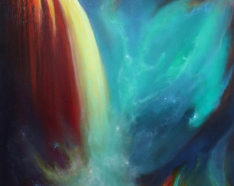 Original ‘Waterfall Nebula’ Oil Painting – Abstract Space Art