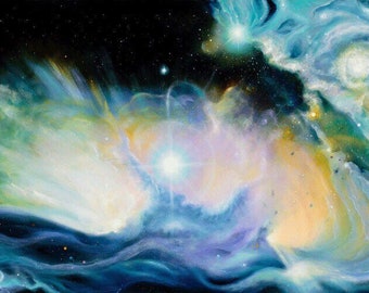 Abstract Space Oil Painting Original Large Canvas  'In the Beginning. Stars