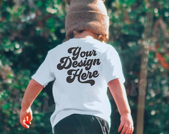Kids Back T-Shirt Mockup Model | Childs Boho White Shirt Mock up | Baby Tee | Toddler Graphic Shirt | Bella Canvas | Outdoor TShirt Mockup