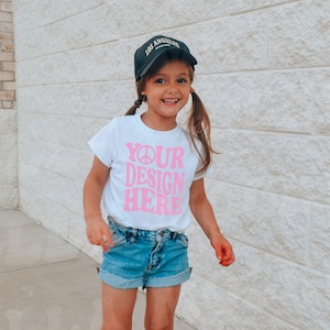 White T-Shirt Mockup Model | Toddler Girl TShirt Mock up | Childs Shirt | Trendy Kids Tee Mockup | Bella Canvas | Nature Outdoor SVG Summer