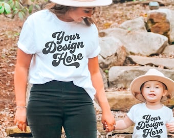 Mommy and Me T-Shirt Mockup Models | Mother Daughter Shirt | Toddler Bella Canvas | Mom White TShirt Mock up | Baby Tee | Childs Shirt Model
