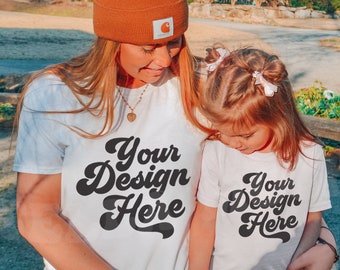 Mommy and Me T-Shirt Mockup Models | Mother Daughter Shirt | Toddler Bella Canvas | Mom White TShirt Mock up | Baby Tee | Childs Shirt Model
